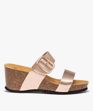 Mules femme compensées à larges brides en cuir vue1 - GEMO 4G FEMME - GEMO