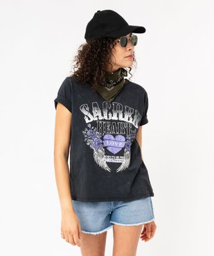 Tee-shirt à manches courtes avec motif grunge femme vue6 - GEMO(FEMME PAP) - GEMO