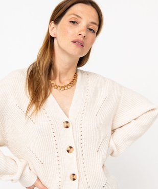 Gilet col V en maille ajourée femme vue3 - GEMO(FEMME PAP) - GEMO