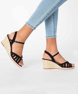Sandales femme compensées à fines brides suédées vue1 - GEMO(URBAIN) - GEMO