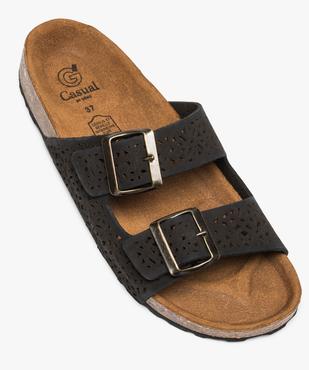 Sandales femme mules plates en cuir sur semelle liège vue5 - GEMO (CASUAL) - GEMO