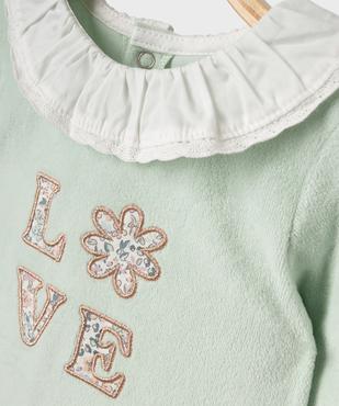 Pyjama en velours à col fantaisie et pont-dos pressionné bébé vue2 - GEMO 4G BEBE - GEMO