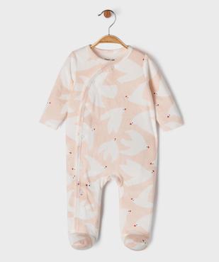 Pyjama en velours à ouverture devant et motif oiseaux bébé vue1 - GEMO 4G BEBE - GEMO