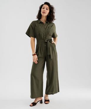 Combinaison pantalon inspiration saharienne en lin et viscose femme vue2 - GEMO 4G FEMME - GEMO