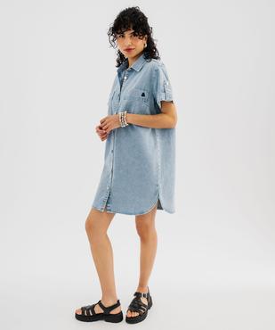Robe chemise à manches courtes en jean femme - LuluCastagnette vue3 - LULUCASTAGNETTE - GEMO