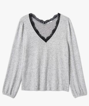 Pull femme en maille douce à col V en dentelle vue4 - GEMO(FEMME PAP) - GEMO