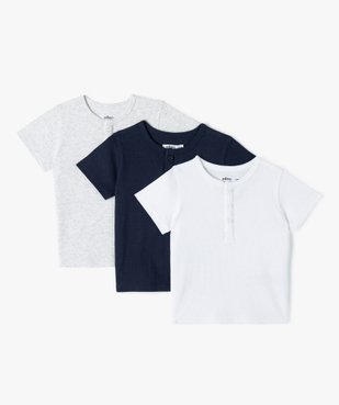 Tee-shirt bébé garçon col tunisien en maille côtelée (lot de 3) vue1 - GEMO(BEBE DEBT) - GEMO