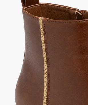 Boots femme à talon plat et à zip avec liseré tressé doré vue7 - GEMO (CASUAL) - GEMO