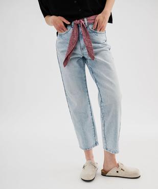 Jean straight cropped taille haute avec ceinture à nouer femme vue1 - GEMO(FEMME PAP) - GEMO