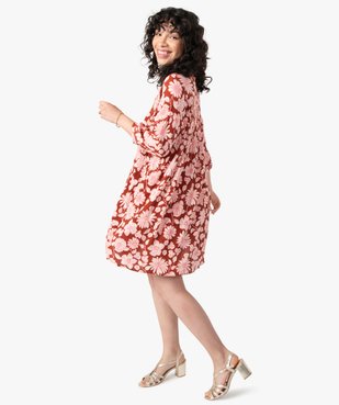 Robe femme forme chemise avec buste smocké à manches ¾  vue1 - GEMO(FEMME PAP) - GEMO