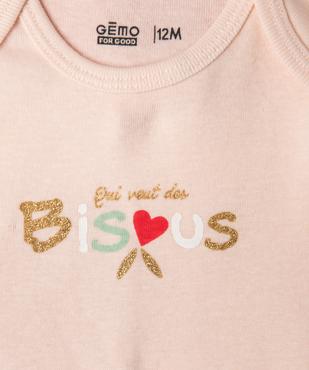 Body à manches courtes avec message pailleté bébé fille (lot de 3) vue4 - GEMO 4G BEBE - GEMO