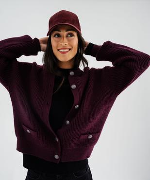 Gilet en grosse maille côtelée extensible avec boutons gravés femme vue2 - GEMO(FEMME PAP) - GEMO
