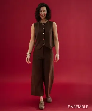 Ensemble top et pantalon fluide en maille extensible pour femme - GEMO