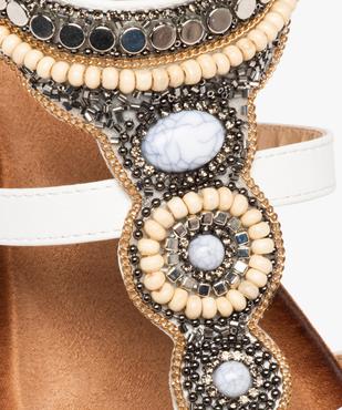 Sandales compensées femme avec bride en T à perles vue6 - GEMO(URBAIN) - GEMO