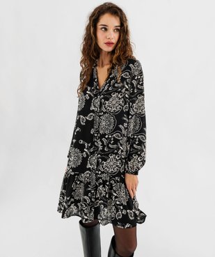 Robe voile à motifs fleuris avec volant dans le bas femme vue1 - GEMO 4G FEMME - GEMO