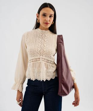 Pull effet 2-en-1 à manches chemise femme vue1 - GEMO 4G FEMME - GEMO