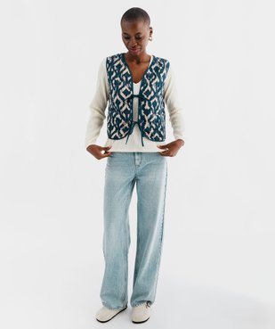 Gilet sans manches à motif ethnique femme vue1 - GEMO(FEMME PAP) - GEMO