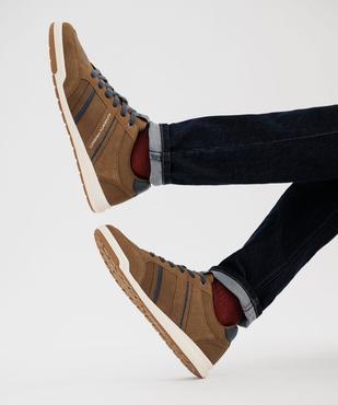 Baskets basses à lacets et jeu de matières homme vue1 - URBAN STEPS - GEMO
