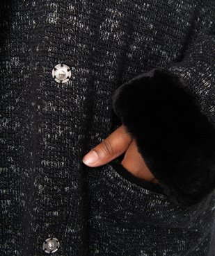 Manteau en maille bouclette et détails duveteux femme grande taille vue2 - GEMO (G TAILLE) - GEMO