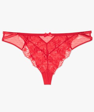 Tanga femme en dentelle, brides satin et motifs plumetis vue4 - GEMO(HOMWR FEM) - GEMO