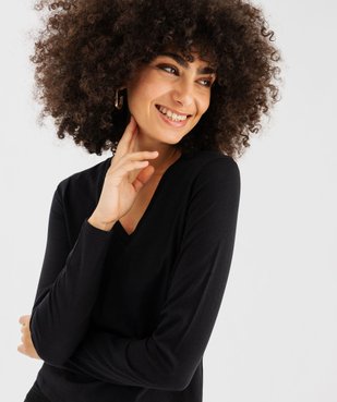Tee-shirt manches longues et col V uni femme vue2 - GEMO 4G FEMME - GEMO