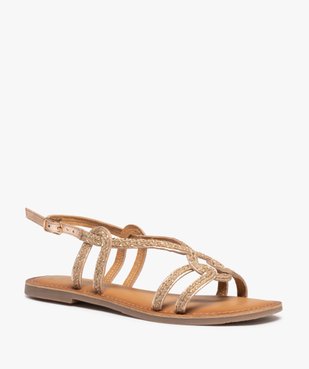 Sandales femme à talon plat et brides en cuir – Taneo vue2 - TANEO - GEMO
