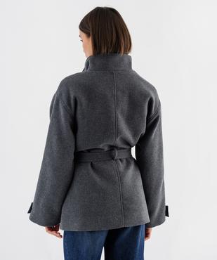 Manteau droit en laine à col montant et ceinture à nouer femme vue3 - GEMO(FEMME PAP) - GEMO