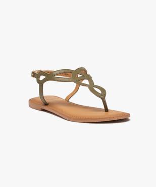 Sandales femme à entre-doigts brides en cuir entrelacées vue2 - GEMO (CASUAL) - GEMO