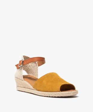Sandales femme à talon compensé façon espadrilles en cuir vue2 - GEMO (CASUAL) - GEMO