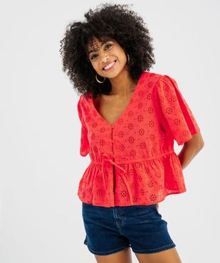 Blouse manches courtes en broderie anglaise à basque femme vue2 - GEMO(FEMME PAP) - GEMO