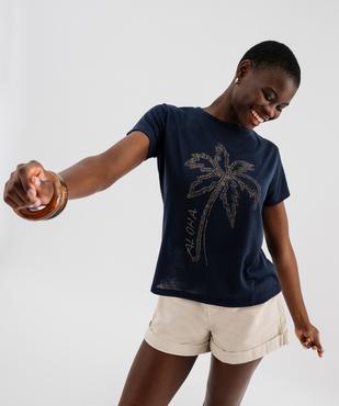 Tee-shirt manches courtes avec palmier pailleté femme vue1 - GEMO(FEMME PAP) - GEMO