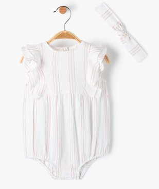 Ensemble bébé fille 2 pièces : combishort et bandeau à cheveux rayés vue1 - GEMO 4G BEBE - GEMO