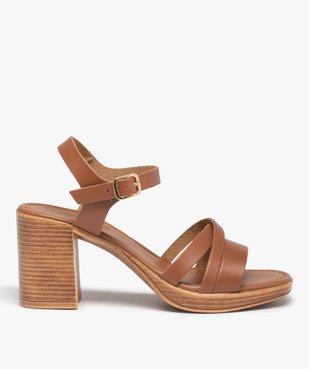 Sandales femme à talon carré dessus cuir uni - Tanéo vue1 - TANEO - GEMO