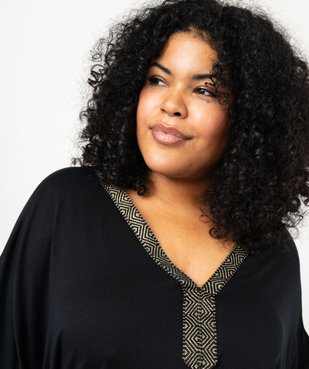 Tee-shirt manches courtes ample avec col V brodé femme grande taille vue2 - GEMO (G TAILLE) - GEMO
