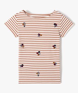 Tee-shirt fille rayé à manches courtes avec motifs brodés vue1 - GEMO (ENFANT) - GEMO