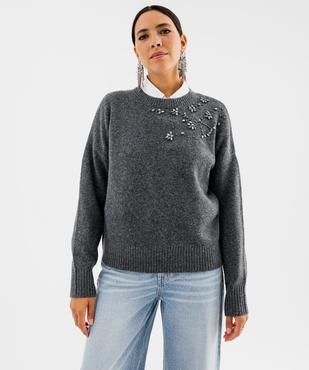 Pull col rond strass femme vue4 - GEMO(FEMME PAP) - GEMO