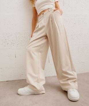 Pantalon large et souple à taille haute et fines rayures fille vue1 - GEMO (JUNIOR) - GEMO