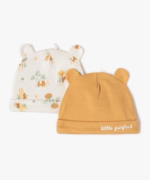 Bonnet de naissance avec revers et oreilles (lot de 2) vue1 - GEMO 4G BEBE - GEMO