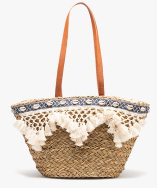 Sac de plage femme en paille avec pompons et coquillages vue1 - GEMO (ACCESS) - GEMO