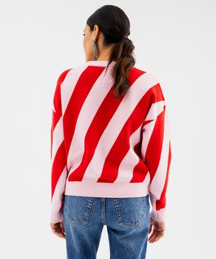 Pull col rond rayé Noël femme vue4 - GEMO(FEMME PAP) - GEMO