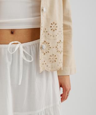 Veste en twill de coton ajouré femme vue2 - GEMO 4G FEMME - GEMO