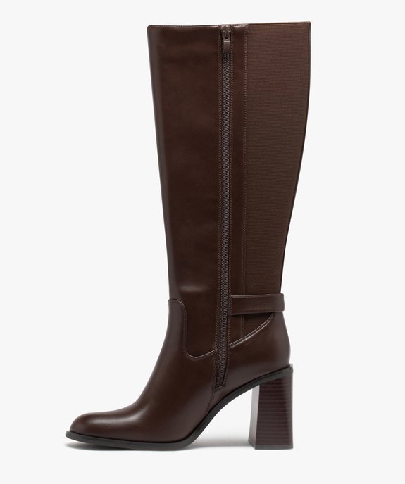 Bottes femmes unies à talon carré évasé avec tige élastique  vue3 - GEMO(URBAIN) - GEMO