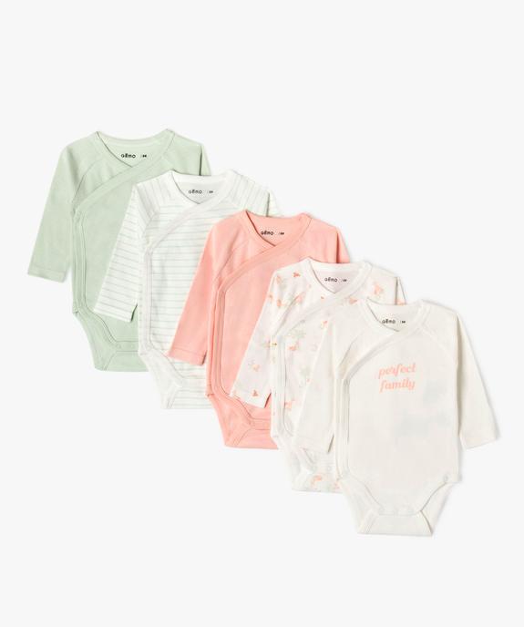 Bodies à manches longues fermeture croisée bébé fille (lot de 5) vue1 - GEMO 4G BEBE - GEMO