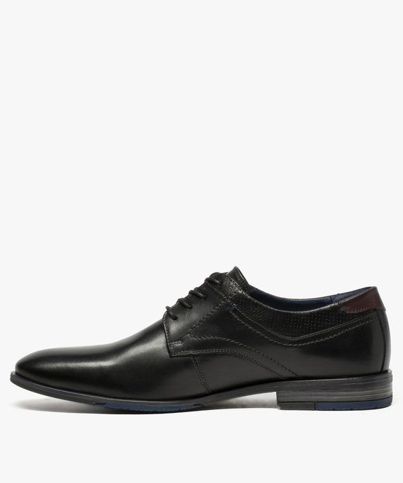 Derbies homme dessus et intérieur cuir avec col perforé vue3 - GEMO(URBAIN) - GEMO