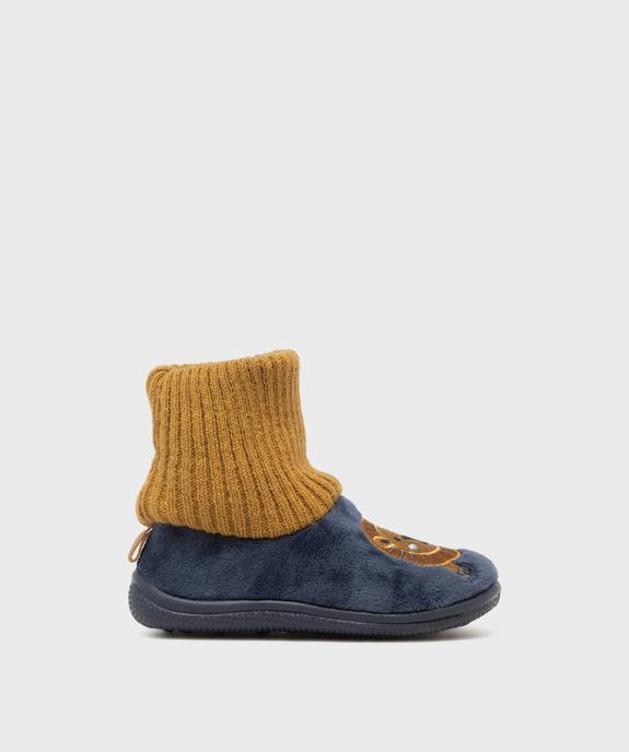 Chaussons en velours à tige montante en maille côtelée garçon vue1 - GEMO (ENFANT) - GEMO