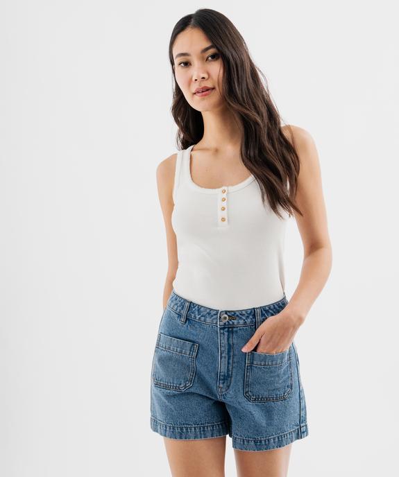 Débardeur en coton côtelé avec finitions festonnées femme vue1 - GEMO 4G FEMME - GEMO
