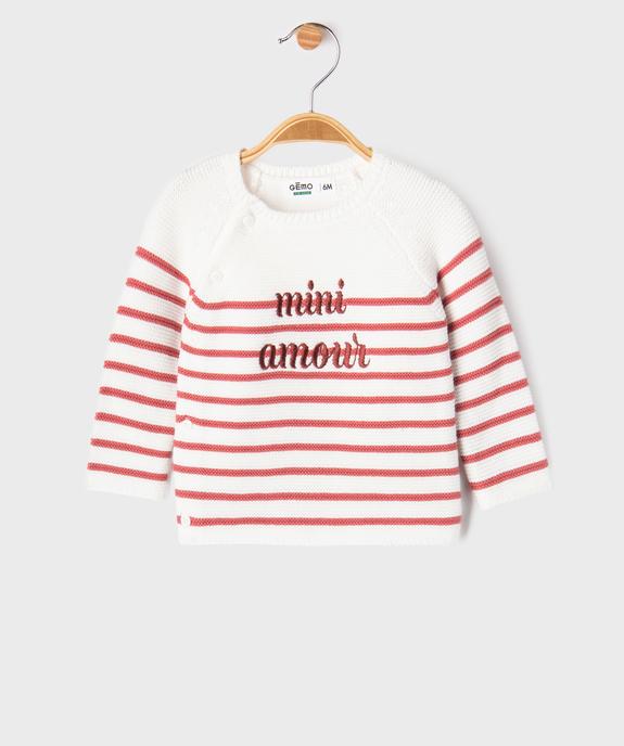 Pull brassière rayé avec message brodé bébé fille vue1 - GEMO(BB COUCHE) - GEMO