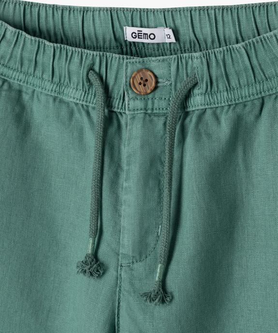 Bermuda en lin et coton avec ceinture élastique garçon vue3 - GEMO (JUNIOR) - GEMO