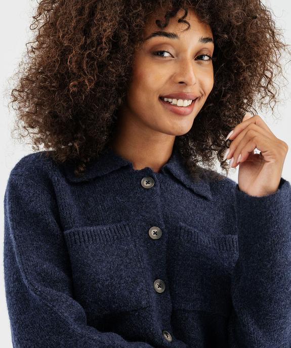 Gilet à grand col avec poches poitrine femme - LuluCastagnette vue3 - LULUCASTAGNETTE - GEMO