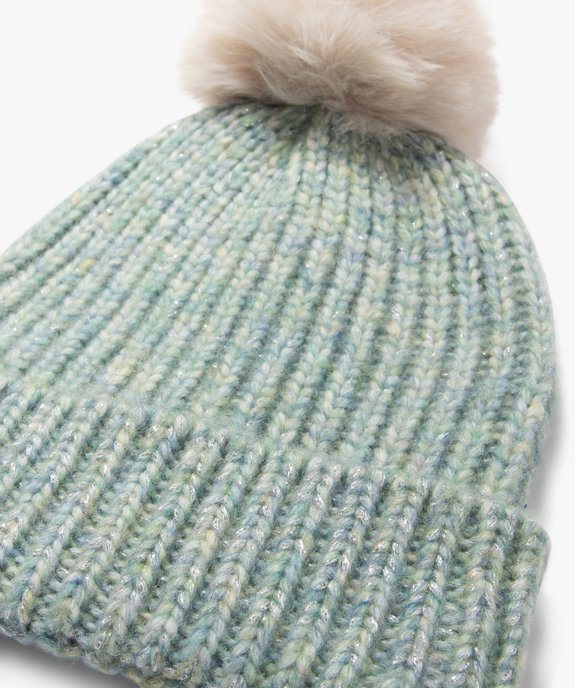 Bonnet en maille pailletée avec pompon fille vue2 - GEMO 4G FILLE - GEMO